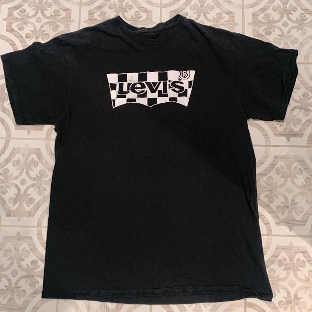 Mens Levi's Shirt Checkerboard Logo Design (Medium) (Black) (100% Cotton)